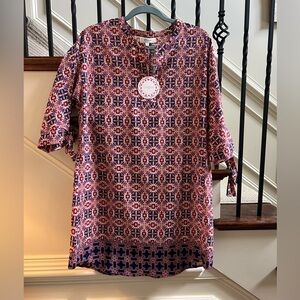 NWT NEWUmgee Geometric Print Blouse TUNIC in Red and Purple LARGE